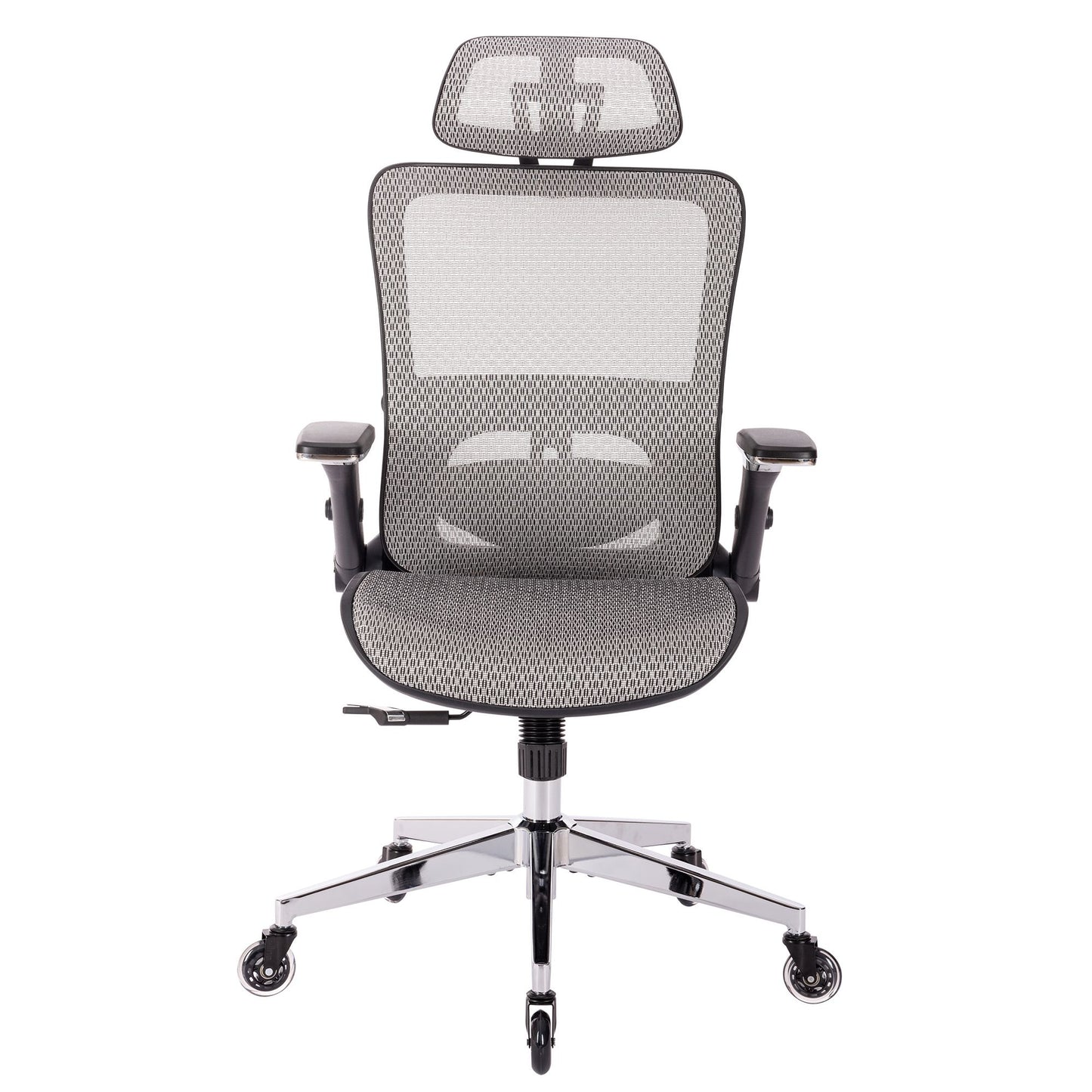 Cadeira de Escritório Ergonômica em Tela Mesh, Encosto Alto com Apoio de Cabeça Ajustável e Braços Rebatíveis – Cinza