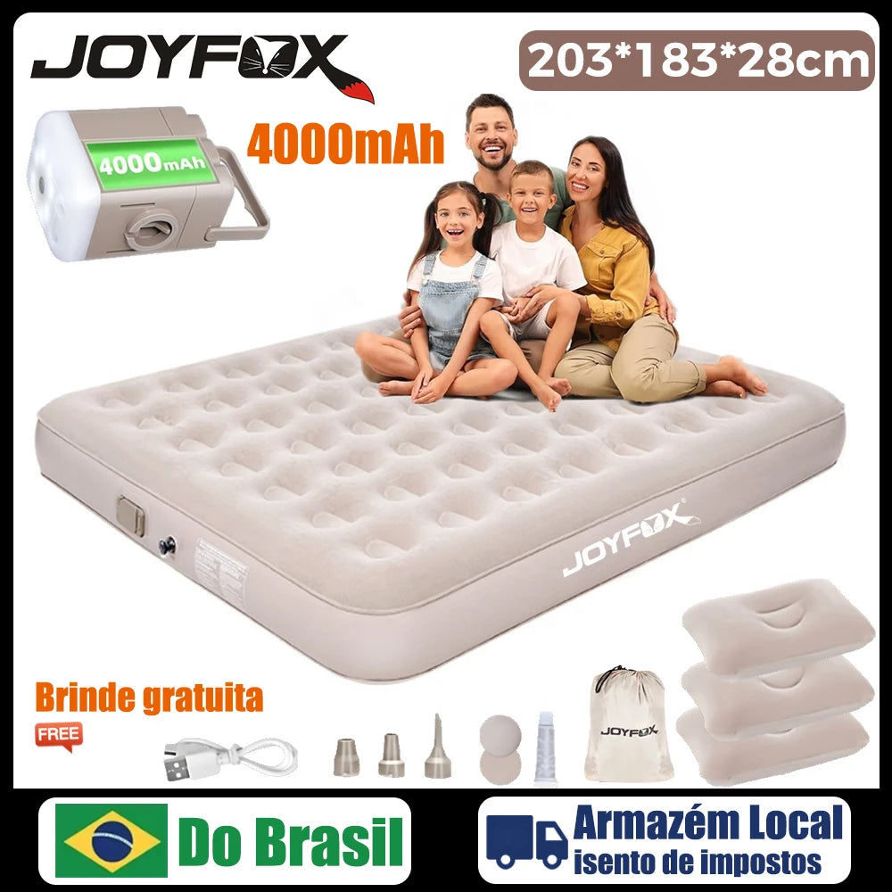 Joyfox Colchão Inflável Queen Com Bateria De Lítio Integrada 203*154cm colchão de ar interior glamping esteiras 1/2/3 pessoas
