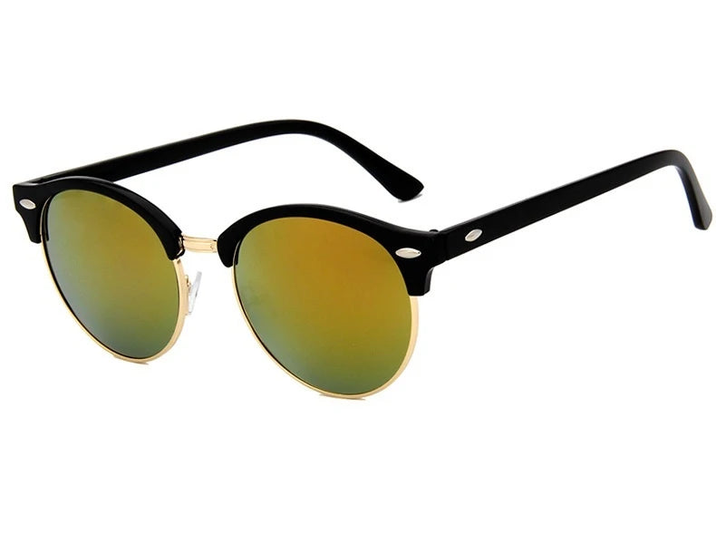 Óculos de Sol Retro Clássico Unissex — Meia Armação Elegante com Lente Espelhada