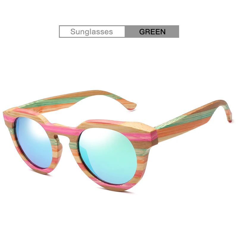 Óculos de sol redondo de madeira bambu polarizado lente com vidro de sol uv400 com estojo