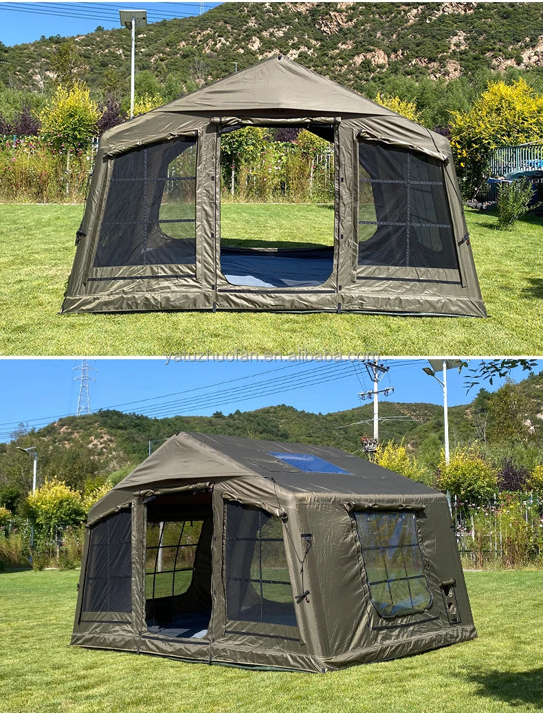 Tendas Infláveis para Camping, à Prova d'Água e à Prova de Vento, Montagem Fácil, para 4 Estações, Cabana de Algodão