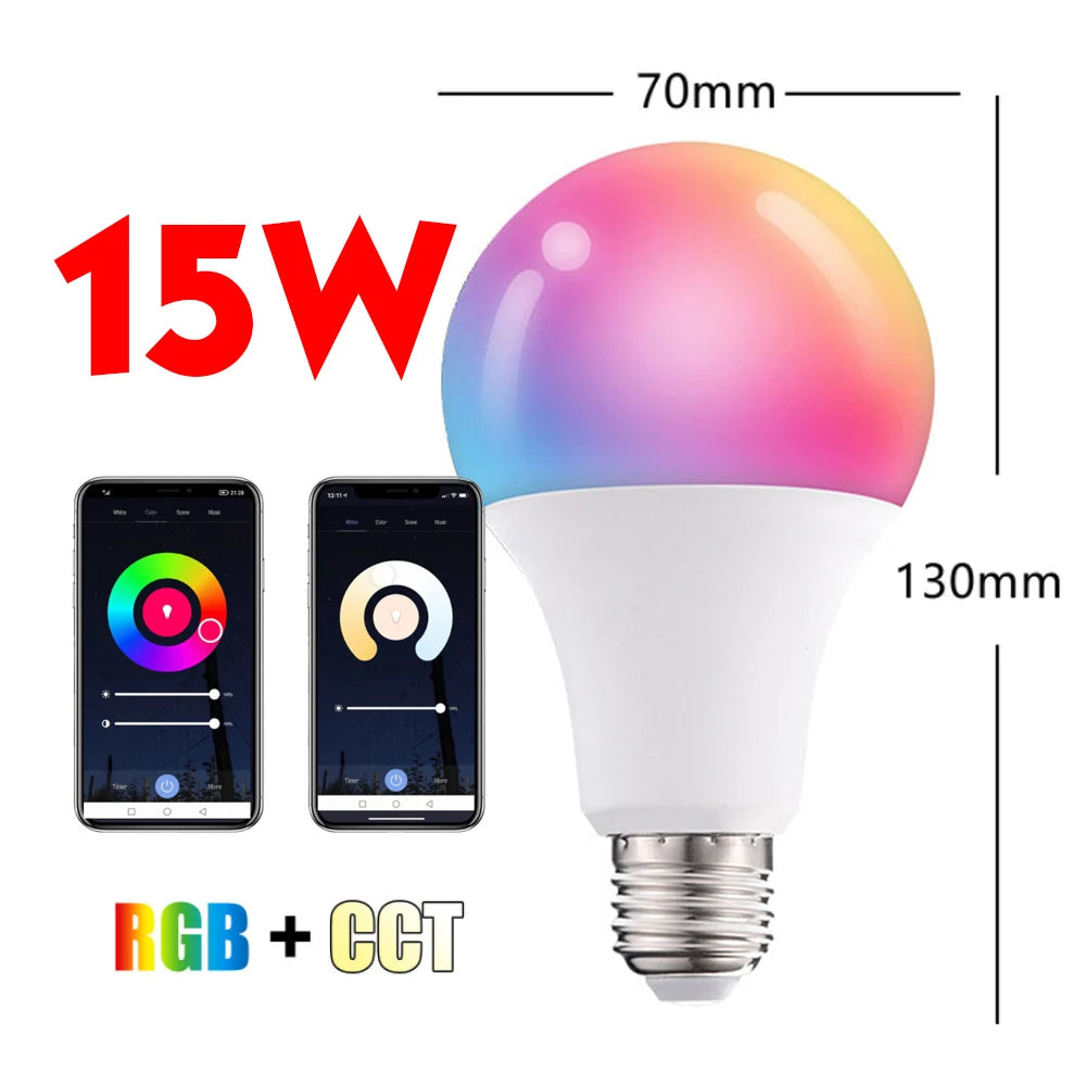 Lâmpada Inteligente Tuya Smart RGB E27 — 9W/15W, Wi-Fi, Bluetooth, Alexa e Google Home