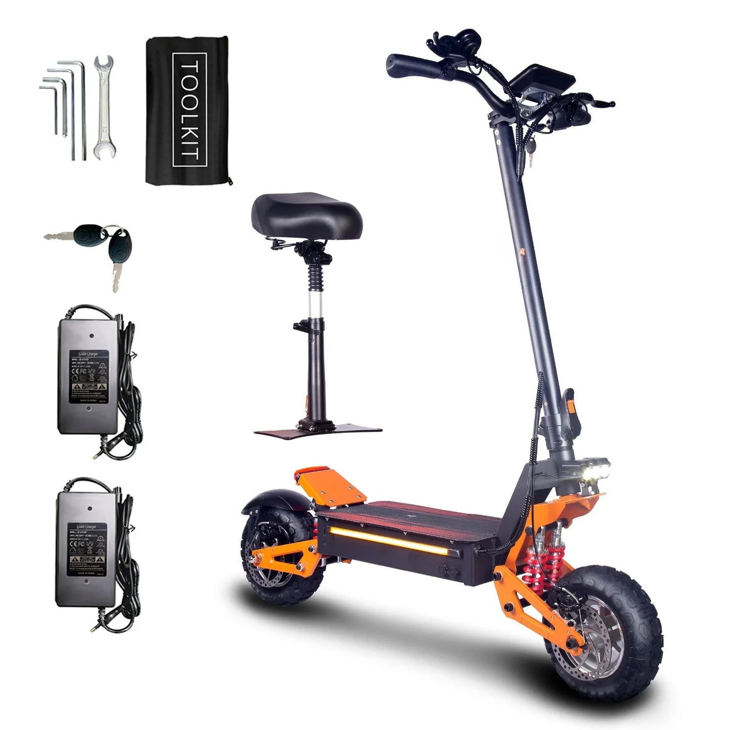 Scooter Elétrico X5 6000W com Motor Duplo em Estoque na China, Bateria Grande de 60v 40ah, Scooter com Controle Remoto e Assento, Pneus de 11 polegadas