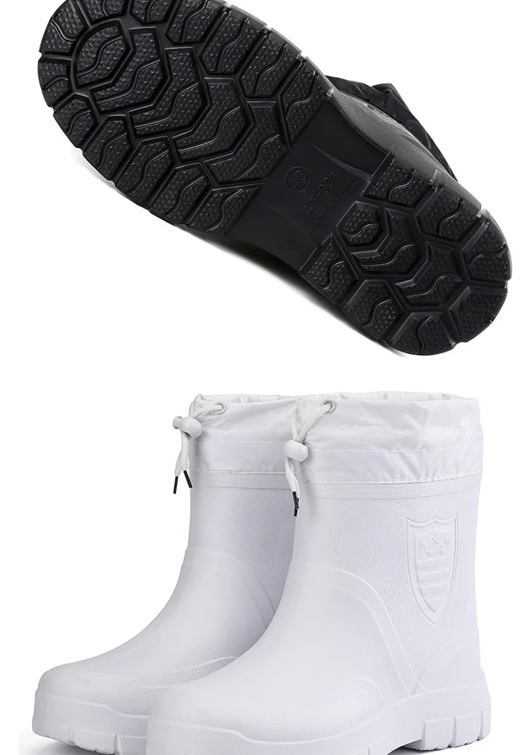 2024 botas de chuva masculinas versáteis à prova dwaterproof água ao ar livre sapato leve veludo moda bota curta casual conforto masculino sapatos de água