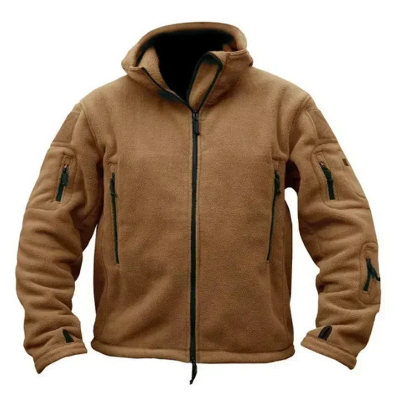 Jaqueta Tática Polar Masculina Robusta — Lã Quente com Capuz para Inverno, Trilha e Uso Casual