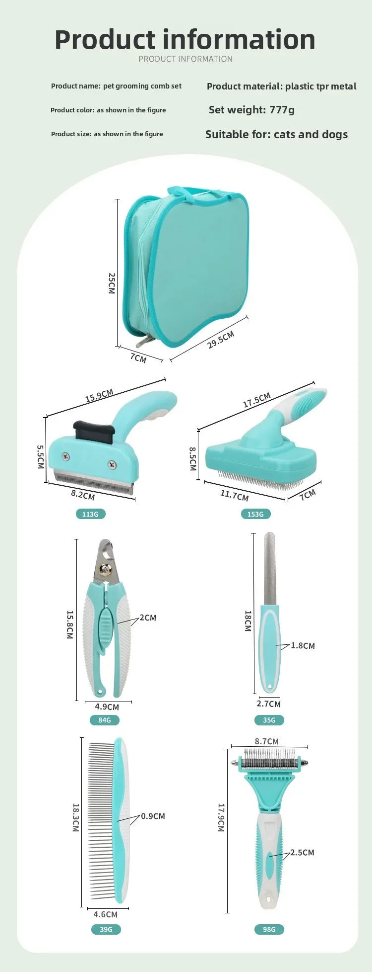 Kit Profissional 6 em 1 para Higiene de Pets — Escovas Autolimpantes para Cães e Gatos com Bolsa Portátil