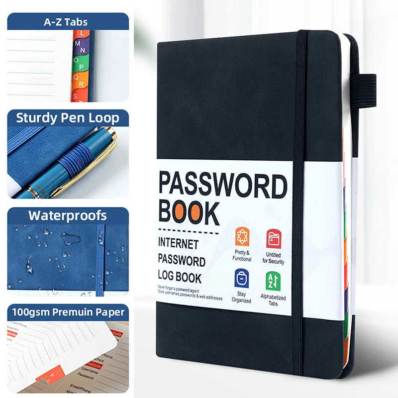 Caderno Organizador de Senhas para Computador com Abas Alfabéticas e Bolso para Registro de Endereços e Detalhes de Contas 11