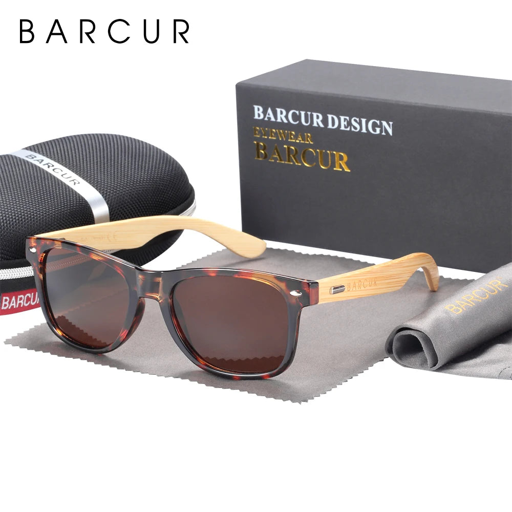 Óculos de Sol Barcur Bambu Polarizado Elegante — Proteção UV400 para Homens e Mulheres 61