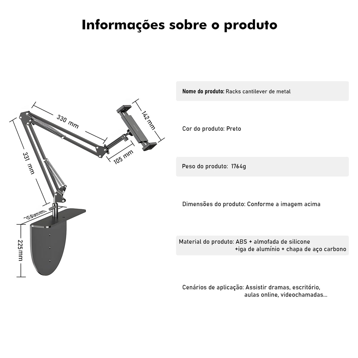 Suporte de Braço Metálico Articulado para Cabeceira — Ajuste 360° 6