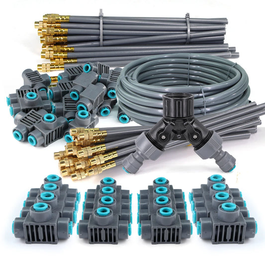 1/4'' Flexível 360 °   Conjunto de irrigação com bico de latão com ajuste rotativo, conexão rápida, atomização automática, sistema de rega de jardim 1