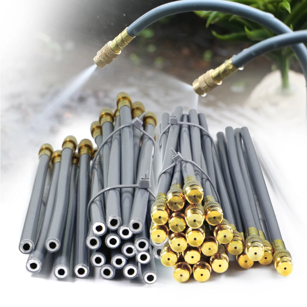 1/4'' Flexível 360 °   Conjunto de irrigação com bico de latão com ajuste rotativo, conexão rápida, atomização automática, sistema de rega de jardim 6