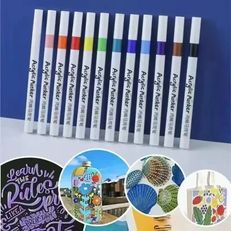 12-60 cores marcadores acrílicos conjunto de canetas pintura arte marcador caneta de ponta macia para crianças pintura de pedra cerâmica vidro madeira tecido pintura 3