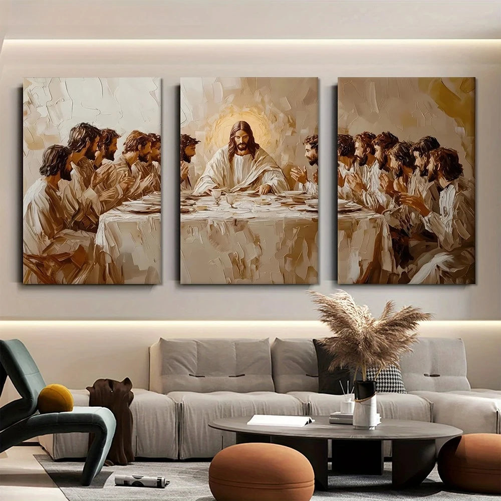 3 Peças da Última Ceia de Jesus, Arte em Tela para Parede, Impressão Religiosa Cristã para Decoração de Sala de Estar 1