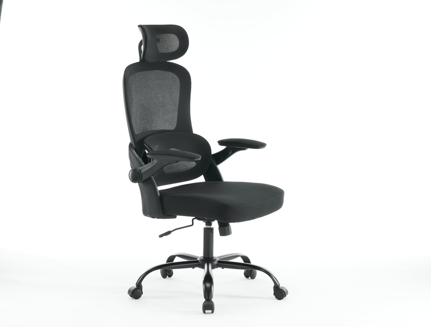 Cadeira de Escritório Ergonômica em Tela Mesh, Encosto Alto com Apoio de Braços 3D, Suporte Lombar e Apoio de Cabeça Ajustável 2D – Preta