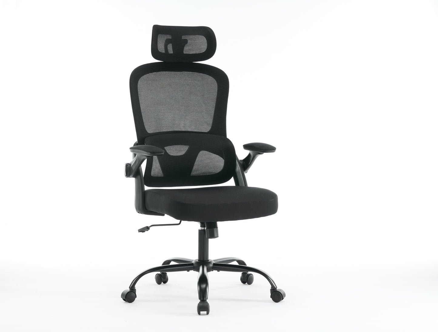 Cadeira de Escritório Ergonômica em Tela Mesh, Encosto Alto com Apoio de Braços 3D, Suporte Lombar e Apoio de Cabeça Ajustável 2D – Preta