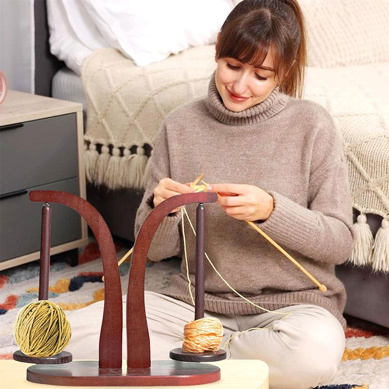 Enrolador de Lã por Levitação Magnética, Enrolador de Fio Manual Portátil, Suporte para Linha de Crochê Manual com Base de Madeira Giratória