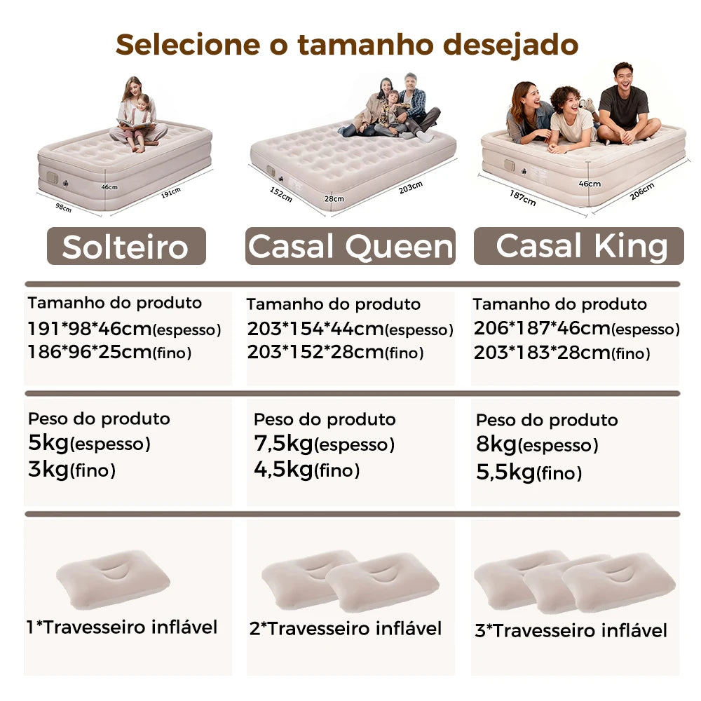 Joyfox Colchão Inflável Queen Com Bateria De Lítio Integrada 203*154cm colchão de ar interior glamping esteiras 1/2/3 pessoas