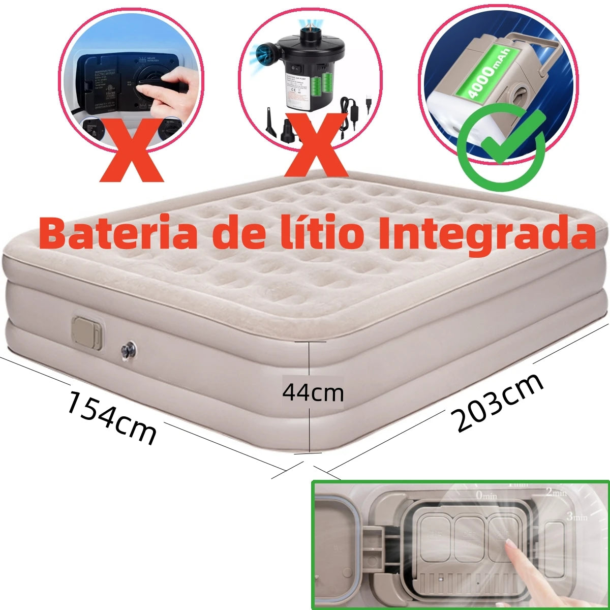 Joyfox Colchão Inflável Queen Com Bateria De Lítio Integrada 203*154cm colchão de ar interior glamping esteiras 1/2/3 pessoas