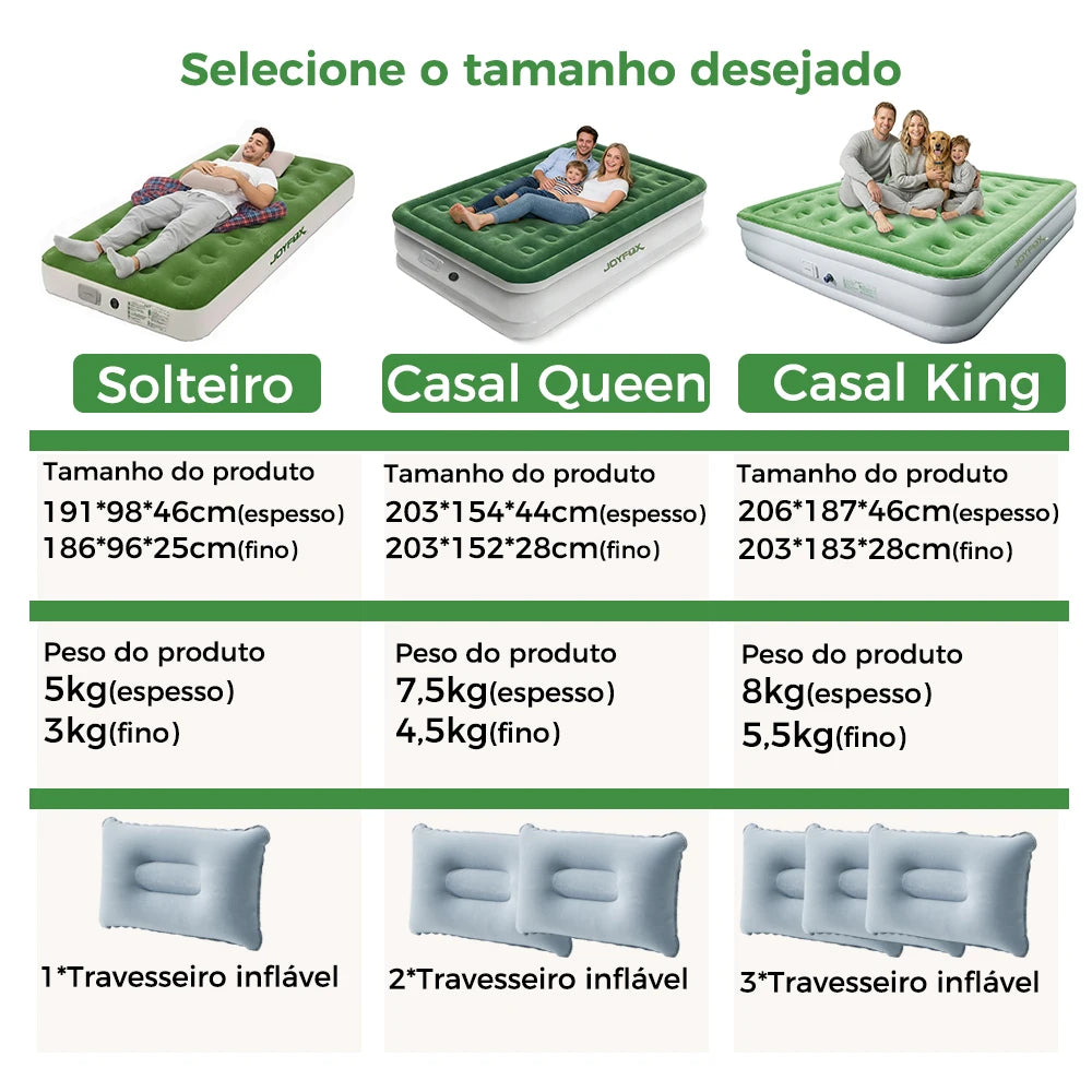 Joyfox Colchão Inflável Camping Colchão Inflável Casal Queen King automático Com Bateria Colchão De Ar Glamping 2/3 Pessoas