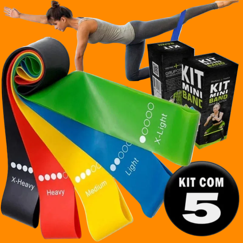 Kit Fitness Premium — 5 Mini Faixas para Treino em Casa