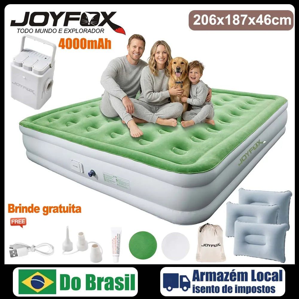 Joyfox Colchão Inflável Queen Com Bateria De Lítio Integrada 203*154cm colchão de ar interior glamping esteiras 1/2/3 pessoas