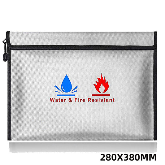 Bolsa à prova de fogo e à prova d'água, bolsa de armazenamento de arquivos com zíper para certificados, dinheiro, cartões (preto, prata)