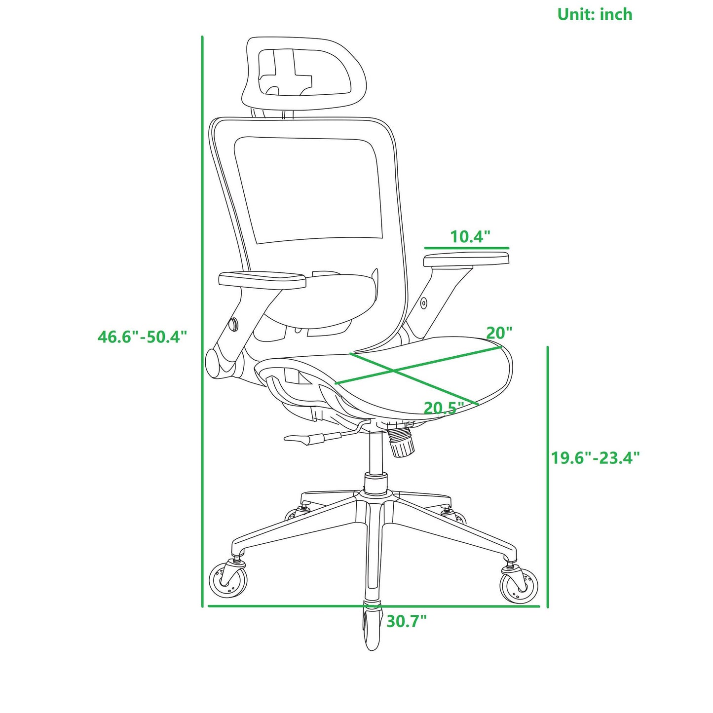 Cadeira de Escritório Ergonômica em Tela Mesh, Encosto Alto com Apoio de Cabeça Ajustável e Braços Rebatíveis – Cinza