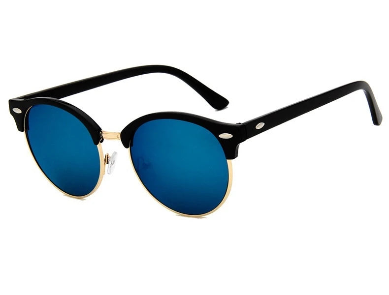 Óculos de Sol Retro Clássico Unissex — Meia Armação Elegante com Lente Espelhada