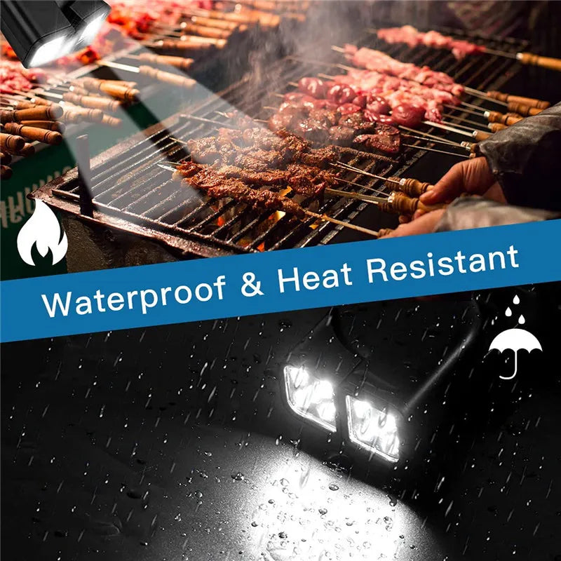 Luz LED Portátil para Churrasqueira — 10 LEDs, Ajustável 180°, Resistente ao Calor para Churrasco e Camping