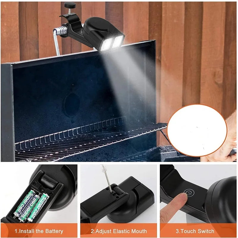 Luz LED Portátil para Churrasqueira — 10 LEDs, Ajustável 180°, Resistente ao Calor para Churrasco e Camping