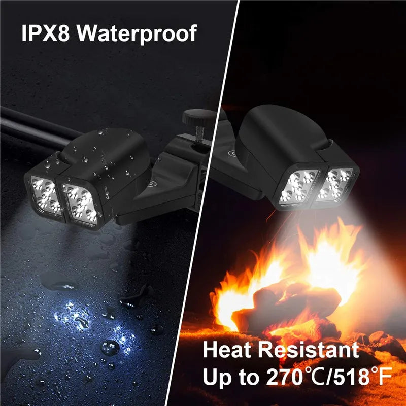 Luz LED Portátil para Churrasqueira — 10 LEDs, Ajustável 180°, Resistente ao Calor para Churrasco e Camping