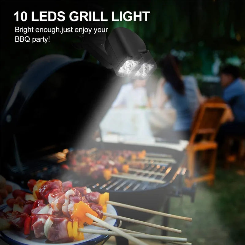 Luz LED Portátil para Churrasqueira — 10 LEDs, Ajustável 180°, Resistente ao Calor para Churrasco e Camping