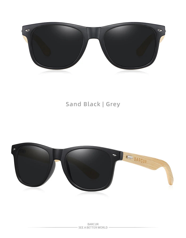 Óculos de sol de bambu polarizado BARCUR Homens Óculos de sol de madeira Mulheres Marca Original Madeira UV400 Oculos De Sol