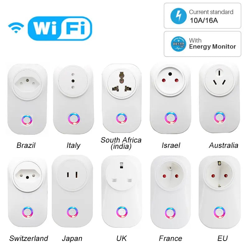 Tomada Inteligente Wi-Fi com Medidor de Energia — 10A/16A, App Tuya/Smart Life, Compativel Alexa e Google