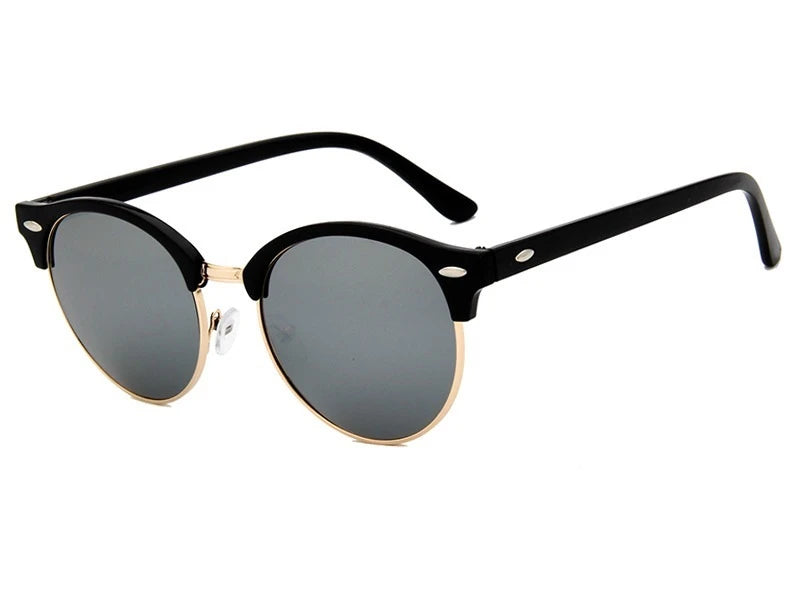 Óculos de Sol Retro Clássico Unissex — Meia Armação Elegante com Lente Espelhada