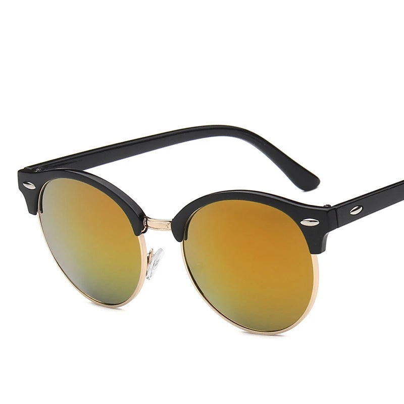 Óculos de Sol Retro Clássico Unissex — Meia Armação Elegante com Lente Espelhada