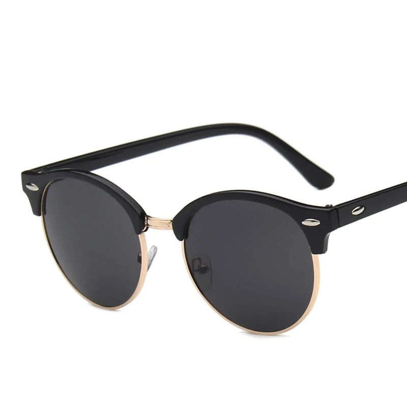 Óculos de Sol Retro Clássico Unissex — Meia Armação Elegante com Lente Espelhada