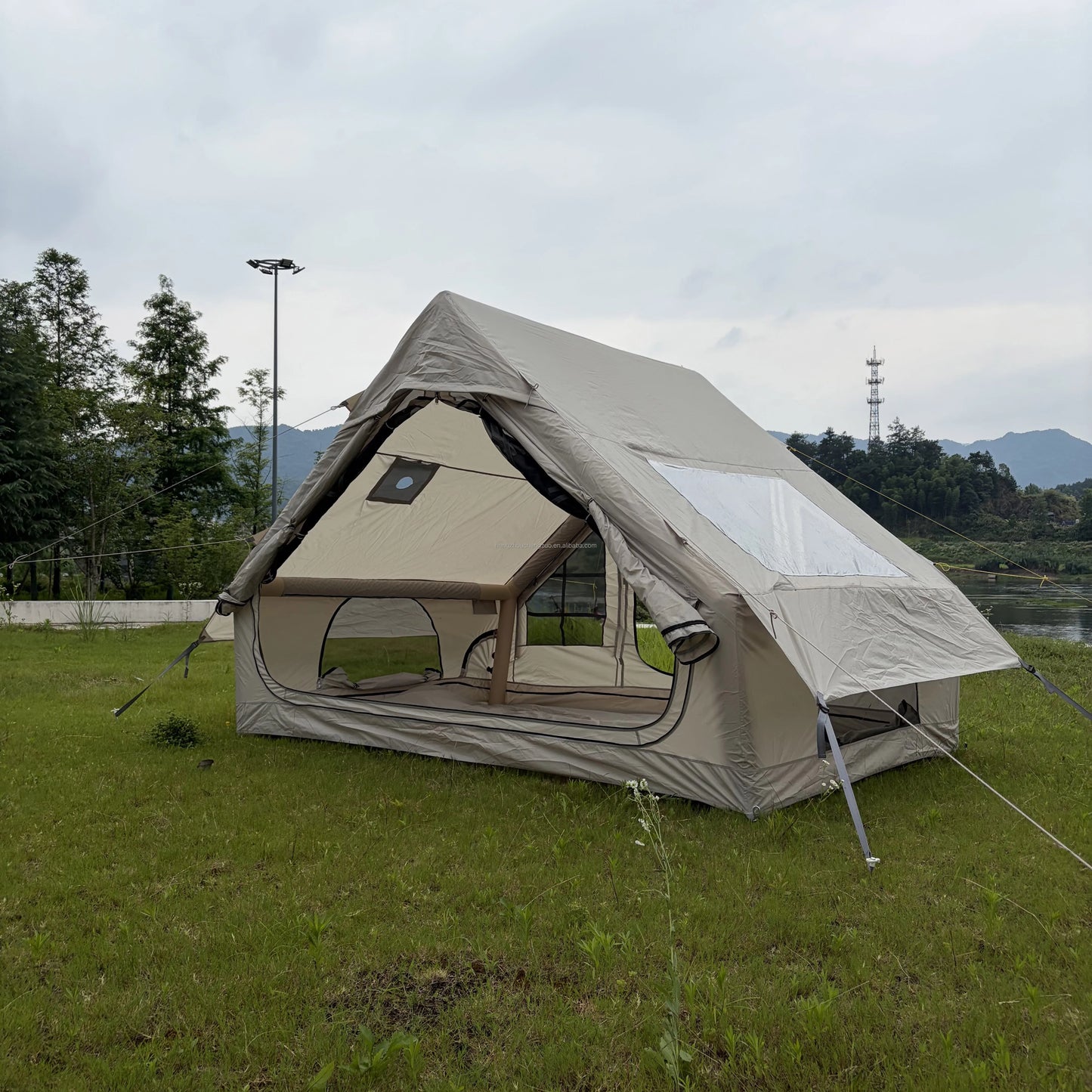 Barraca Inflável para Camping, Barraca Inflável Glamping com Bomba Manual para Todas as Estações, Ideal para Família, Amigos, Acampamento, Encontros ao Ar Livre