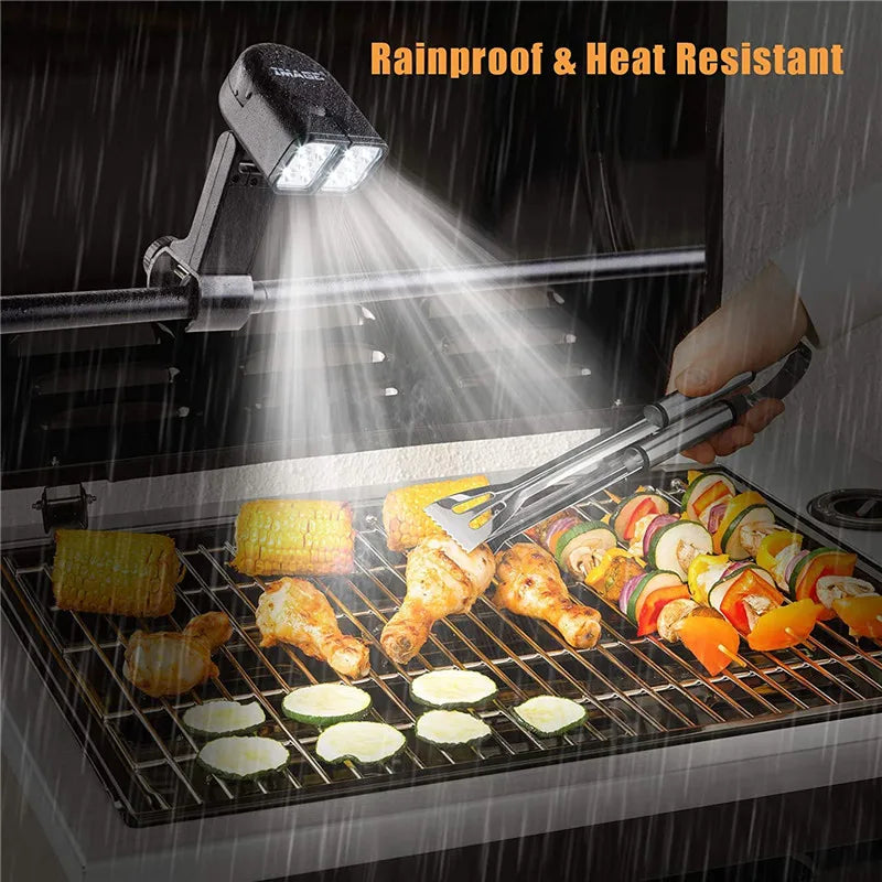 Luz LED Portátil para Churrasqueira — 10 LEDs, Ajustável 180°, Resistente ao Calor para Churrasco e Camping