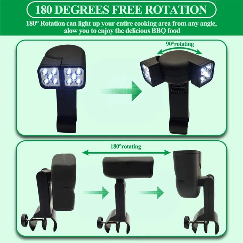 Luz LED Portátil para Churrasqueira — 10 LEDs, Ajustável 180°, Resistente ao Calor para Churrasco e Camping