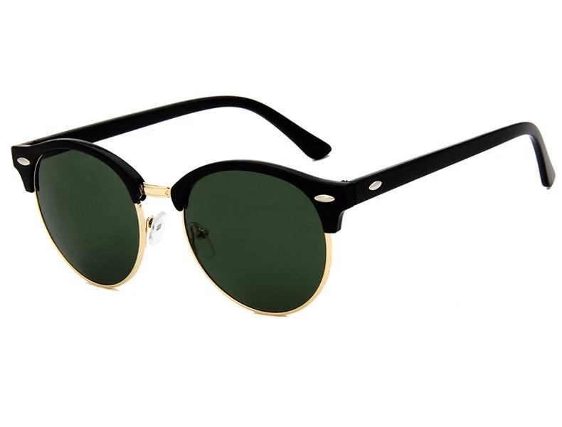 Óculos de Sol Retro Clássico Unissex — Meia Armação Elegante com Lente Espelhada