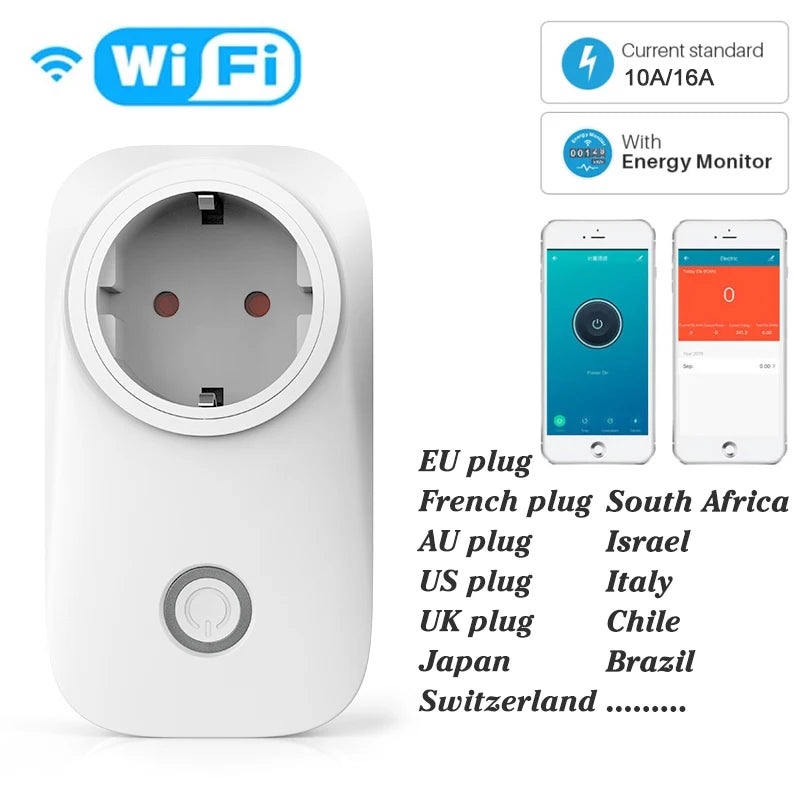 Tomada Inteligente Wi-Fi com Medidor de Energia — 10A/16A, App Tuya/Smart Life, Compativel Alexa e Google