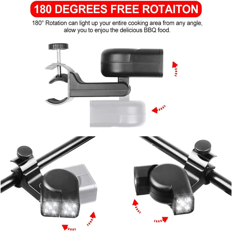 Luz LED Portátil para Churrasqueira — 10 LEDs, Ajustável 180°, Resistente ao Calor para Churrasco e Camping