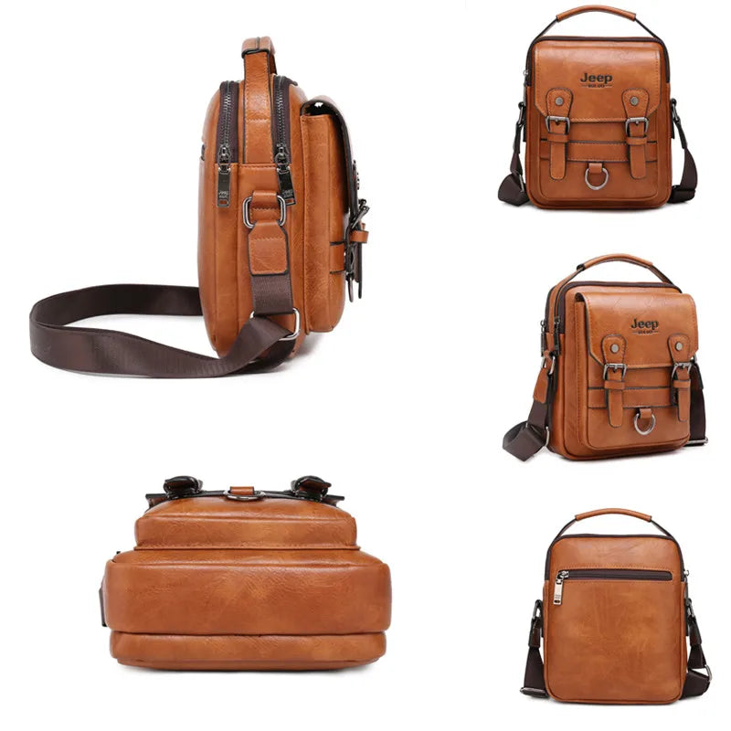 Bolsa Masculina Jeep Buluo Crossbody Elegante — Couro, Grande Capacidade e Estilo Executivo