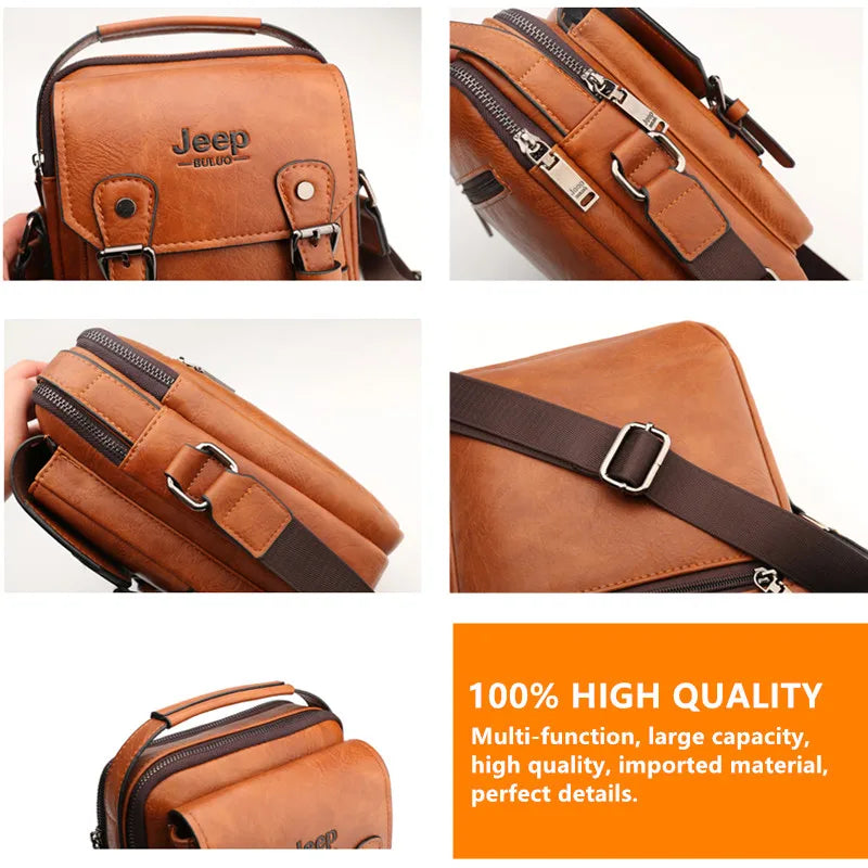Bolsa Masculina Jeep Buluo Crossbody Elegante — Couro, Grande Capacidade e Estilo Executivo