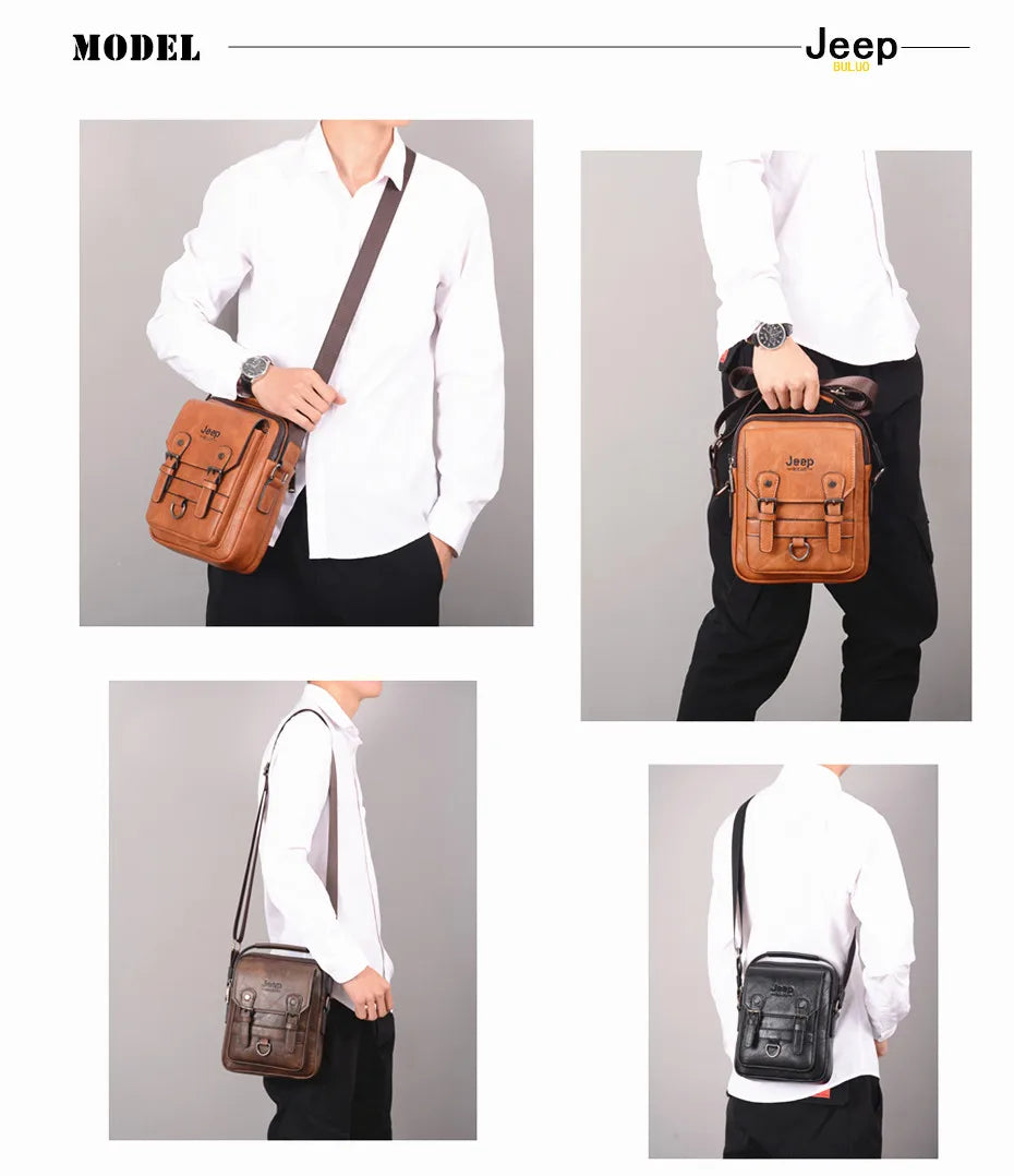 Bolsa Masculina Jeep Buluo Crossbody Elegante — Couro, Grande Capacidade e Estilo Executivo