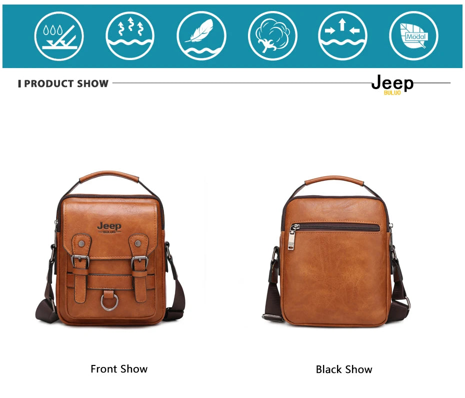 Bolsa Masculina Jeep Buluo Crossbody Elegante — Couro, Grande Capacidade e Estilo Executivo