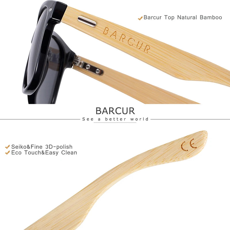 Óculos de sol de bambu polarizado BARCUR Homens Óculos de sol de madeira Mulheres Marca Original Madeira UV400 Oculos De Sol