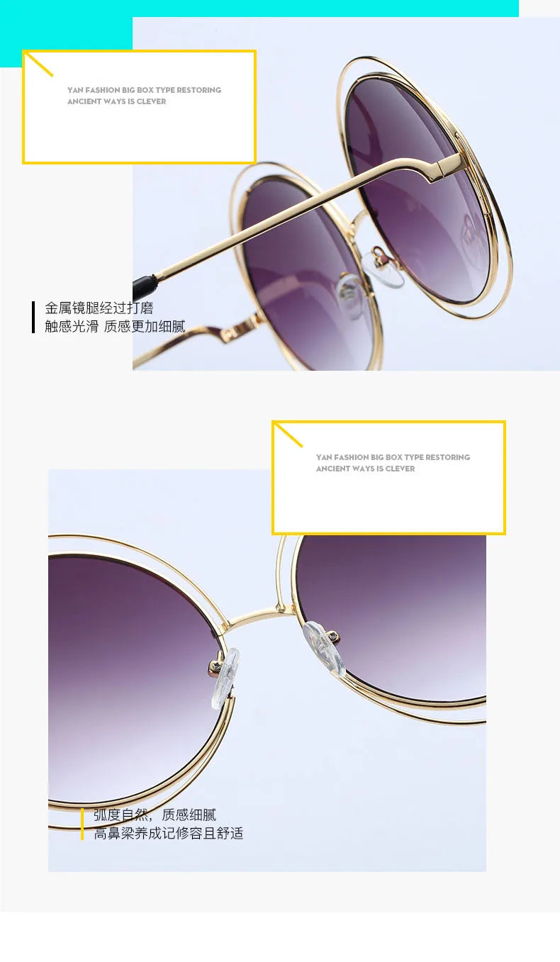 Óculos de Sol Redondo Feminino Retro — Luxuoso, Oversized e com Proteção UV400