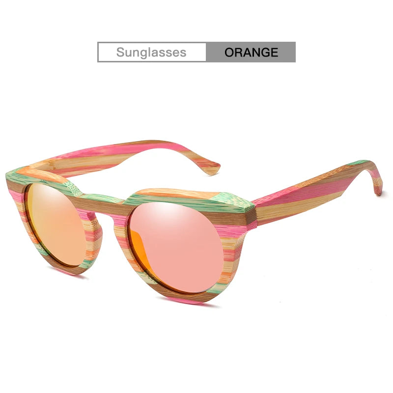Óculos de sol redondo de madeira bambu polarizado lente com vidro de sol uv400 com estojo
